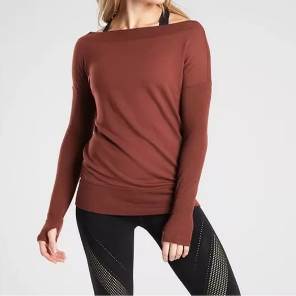 New! Athleta Studio Barre Sweatshirt in Dried Cinnamon - Picture 1 of 13